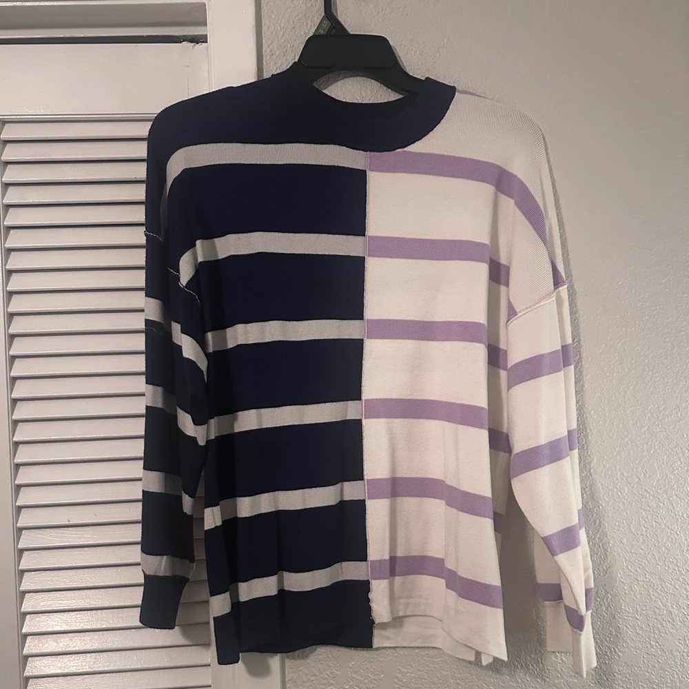 Oversized Navy and Lavender Striped Women's Sweater